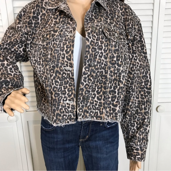 Free People Cropped Leopard Denim Jacket XS - Picture 4 of 12